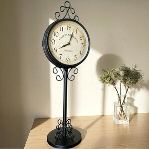 Magnolia matte Black and Cream metal stand clock  with Vintage Design